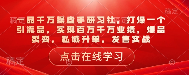 一品千万操盘手研习社，打爆一个引流品，实现百万千万业绩，爆品裂变，私域升单，发售实战_网创资源库