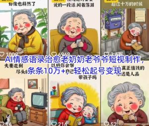 AI情感语录治愈老奶奶老爷爷短视制作，条条10万+，轻松起号变现_网创资源库