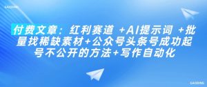 付费文章：红利赛道 +AI提示词 +批量找稀缺素材+公众号头条号成功起号不公开的方法+写作自动化_网创资源库