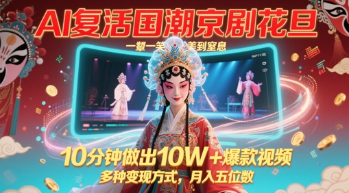 AI复活国潮京剧花旦，一颦一笑美到窒息，10分钟做出10W+爆款视频，多种变现方式，月入五位数_网创资源库