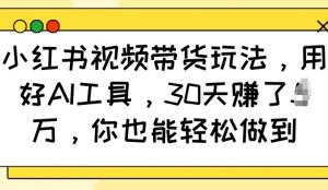小红书视频带货玩法，用好AI工具，30天收益过W，你也能轻松做到_网创资源库
