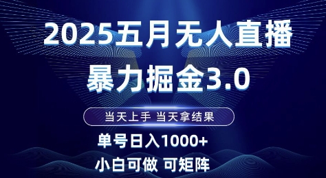 2025五月无人直播暴力掘金3.0，当天上手，当天拿结果，单号日入1k+小白可做可矩阵【揭秘】_网创资源库