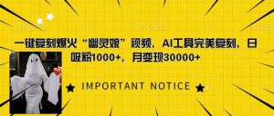 一键复刻爆火“幽灵娘”视频，AI工具完美复刻，日吸粉1000+，月变现过W_网创资源库