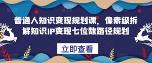 普通人知识变现规划课，像素级拆解知识IP变现七位数路径规划_网创资源库
