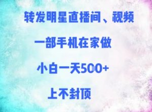 转发明星直播间、视频，一部手机在家做，小白一天多张，上不封顶_网创资源库