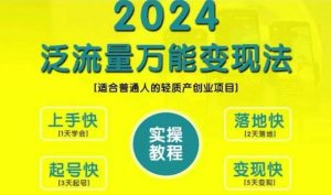 创业变现教学，2024泛流量万能变现法，适合普通人的轻质产创业项目_网创资源库