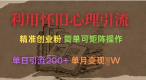 利用怀旧心理，引流创业粉，简单可矩阵操作，单日引流200+，月变现过W_网创资源库