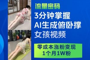 3分钟掌握AI生成俯卧撑女孩视频，零成本涨粉变现，1个月1W粉_网创资源库