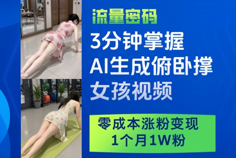 3分钟掌握AI生成俯卧撑女孩视频，零成本涨粉变现，1个月1W粉_网创资源库