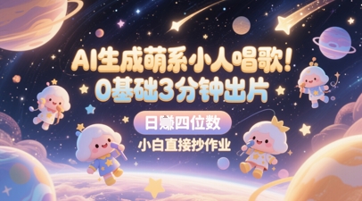 AI生成萌系小人唱歌，0基础3分钟出片，28个作品涨粉8.9W，单条最高19W赞，日入四位数，小白直接抄作业_网创资源库