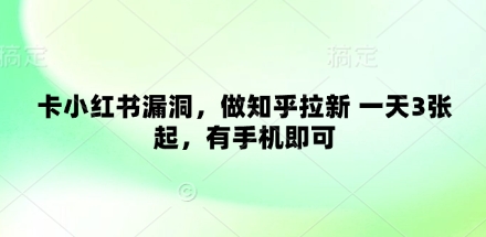 卡小红书漏洞，做知乎拉新 一天3张起，有手机即可_网创资源库
