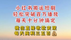 小红书搬运热门短剧，轻松爆流百万播放，每天引流几十人，搞个大几百块真的很简单_网创资源库