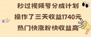 视频号分成计划操作了三天收益1740元 这类视频很好做，热门快涨粉快收益高【揭秘】_网创资源库