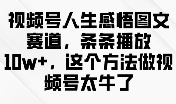 视频号人生感悟图文赛道，条条播放10w+，这个方法做视频号太牛了_网创资源库