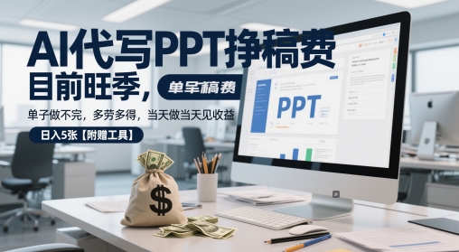 AI代写PPT挣稿费，目前旺季，单子做不完，多劳多得，当天做当天见收益，日入5张【附赠工具】_网创资源库