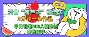 抖音葫芦式引流法，三分钟一条作品，单日引爆抖音500人精准创业粉丝群【揭秘】_网创资源库