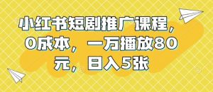 小红书短剧推广课程，0成本，一万播放80元，日入5张_网创资源库