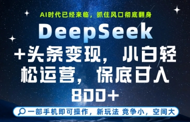 DeepSeek+头条变现，保姆级教学，小白轻松上手，日入8张+【揭秘】_网创资源库