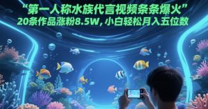第一人称水族代言视频条条爆火，20条作品涨粉8.5W，小白轻松月入五位数_网创资源库