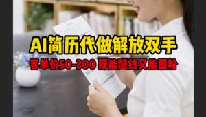 AI简历代做解放双手，客单价50-300不等，既能挣钱又能囤粉_网创资源库