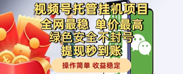 视频号托管挂G项目全网最稳，单价最高，绿色安全不封号提现秒到账，操作简单，收益稳定【揭秘】_网创资源库