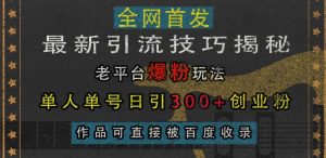 最新引流技巧揭秘，老平台爆粉玩法，单人单号日引300+创业粉，作品可直接被百度收录_网创资源库