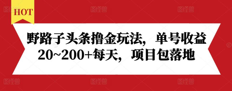 野路子头条撸金玩法，单号收益20~200+每天，项目包落地_网创资源库