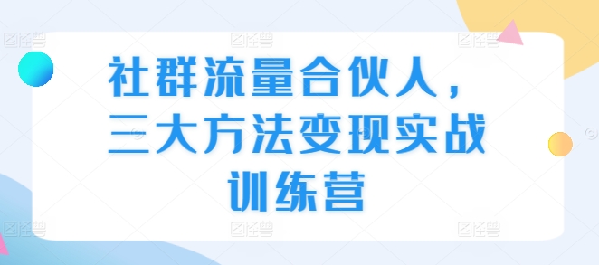 社群流量合伙人，三大方法变现实战训练营_网创资源库
