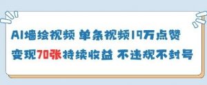 AI墙绘视频，单条视频19W点赞，收益增长快，有电脑就能做_网创资源库