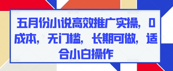 五月份小说高效推广实操，0成本，无门槛，长期可做，适合小白操作_网创资源库