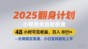 2025翻身计划小程序全自动掘金，48小时可见收益，日入多张+，长期稳定靠谱，小白宝妈轻松上手【揭秘】_网创资源库