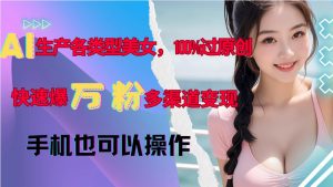 AI生产各类型美女，100%过原创，快速爆万粉，多渠道变现，新手可做_网创资源库