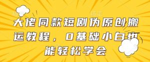 大佬同款短剧伪原创搬运方法，0基础小白也能轻松学会_网创资源库