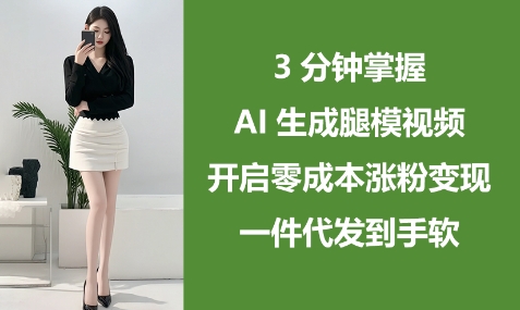 3分钟掌握AI生成腿模视频，开启零成本涨粉变现，一件代发到手软_网创资源库