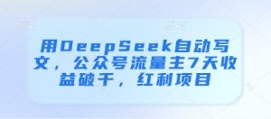 用DeepSeek自动写文，公众号流量主7天收益破千，红利项目_网创资源库