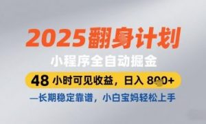 2025小程序全自动掘金，48 小时可见收益，日入8张，长期稳定靠谱，小白宝妈轻松上手【揭秘】_网创资源库