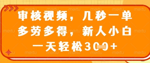 视频审核员，几秒一单，不限时间，不限地点，多做多得，新人小白一天轻松几张+【揭秘】_网创资源库
