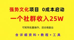 强势文化项目，一个社群收入25个W，0成本启动，可矩阵批量操作，原创详细实操教程_网创资源库