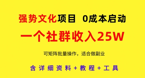 强势文化项目，一个社群收入25个W，0成本启动，可矩阵批量操作，原创详细实操教程_网创资源库