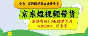 小白宝妈经济独立必备干货，京东短视频带货，亲测有效!0基础单号月入8k+，可多号【揭秘】_网创资源库