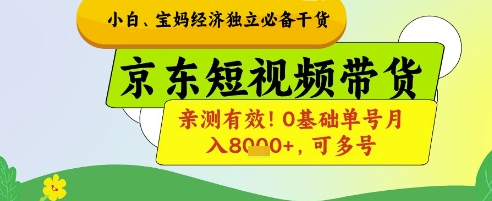 小白宝妈经济独立必备干货，京东短视频带货，亲测有效!0基础单号月入8k+，可多号【揭秘】_网创资源库