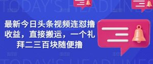最新今日头条视频连怼撸收益，直接搬运，一个礼拜二三百块随便撸_网创资源库