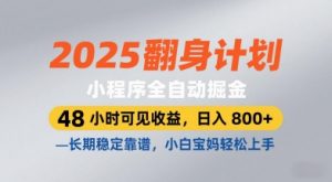 2025翻身计划，小程序全自动掘金，48小时可见收益，日入8张+，长期稳定靠谱，小白宝妈轻松上手【揭秘】_网创资源库