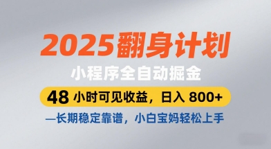 2025翻身计划，小程序全自动掘金，48小时可见收益，日入8张+，长期稳定靠谱，小白宝妈轻松上手【揭秘】_网创资源库