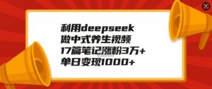 利用deepseek做中式养生视频，17篇笔记涨粉3万+，单日变现1k_网创资源库