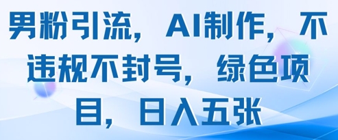 男粉引流，AI制作，不违规不封号，绿色项目，日入五张_网创资源库