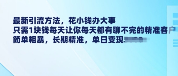 最新引流方法，花小钱办大事，只需1块钱每天让你每天都有聊不完的精准客户 简单粗暴，长期精准_网创资源库