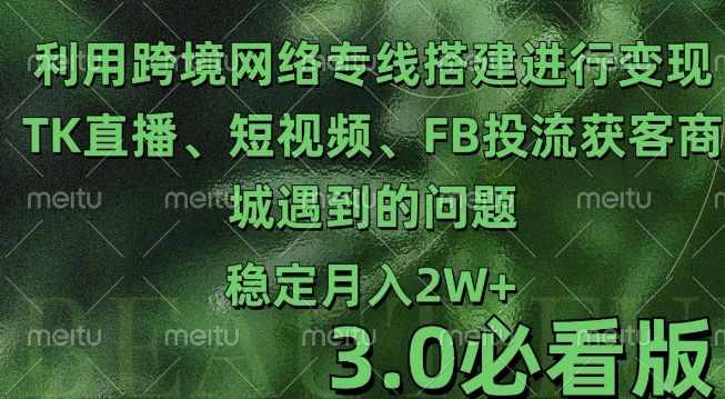 利用跨境电商网络及搭建TK直播、短视频、FB投流获客以及商城遇到的问题进行变现3.0必看版【揭秘】_网创资源库