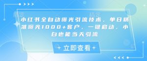小红书全自动曝光引流技术，单日精准曝光1000+客户，一键启动，小白也能当天引流【揭秘】_网创资源库