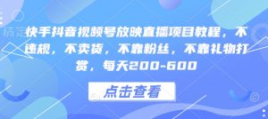 快手抖音视频号放映直播项目教程，不违规，不卖货，不靠粉丝，不靠礼物打赏，每天200-600_网创资源库